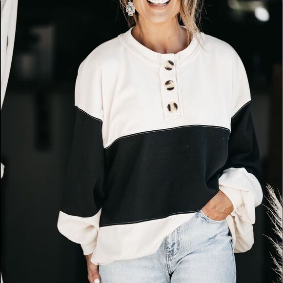 Black ivory color lock sweatshirt button casual - Picture 3 of 6